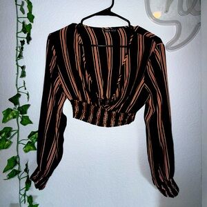 SHEIN Striped Long Sleeve Crop Top – Size S